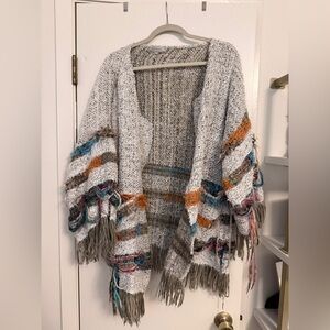 World Market Boho Fringe Cardigan | Textured Knit | One Size